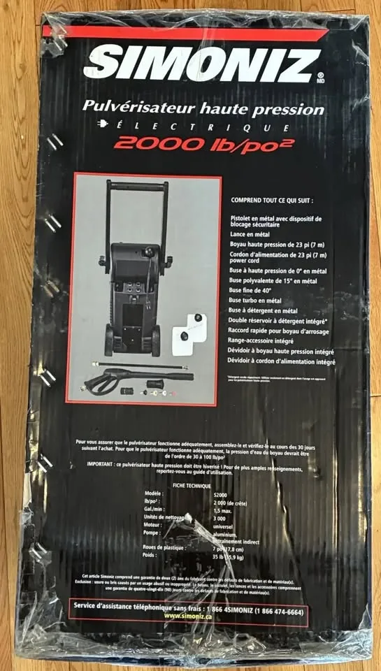 Simoniz electric pressure washer 2000 psi. Brand new. Never used image indicator(5)