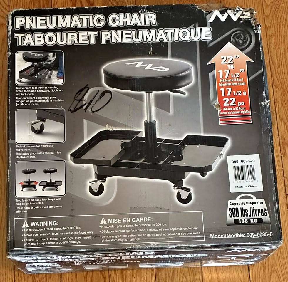 MVP Pneumatic garage/shop/workshop chair on casters. Brand new