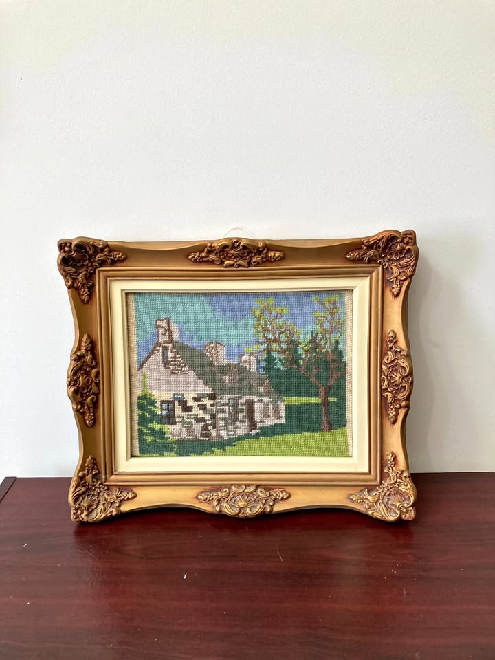 Framed Vintage Needlepoint Landscape Art