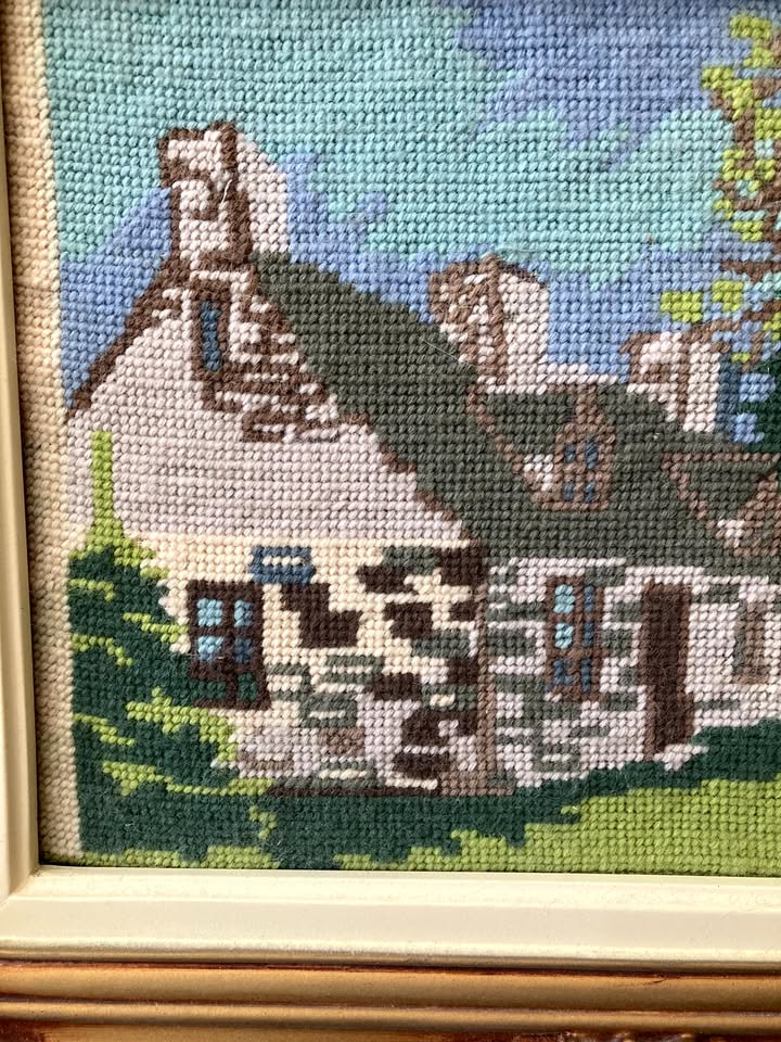 Framed Vintage Needlepoint Landscape Art - photo 3