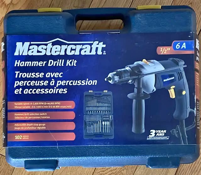 Mastercraft Corded Hammer Drill Kit, 100-pc, 1/2", 6A, Brand new