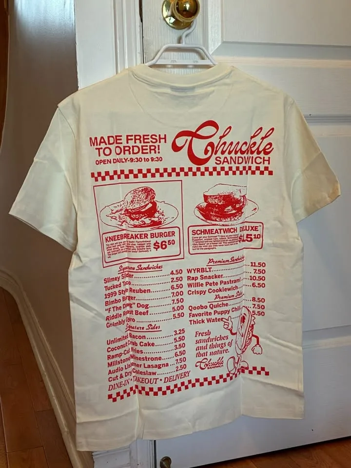 Chuckle Sandwich Menu T-shirt, Last Merch, Size M, White, New image indicator(2)