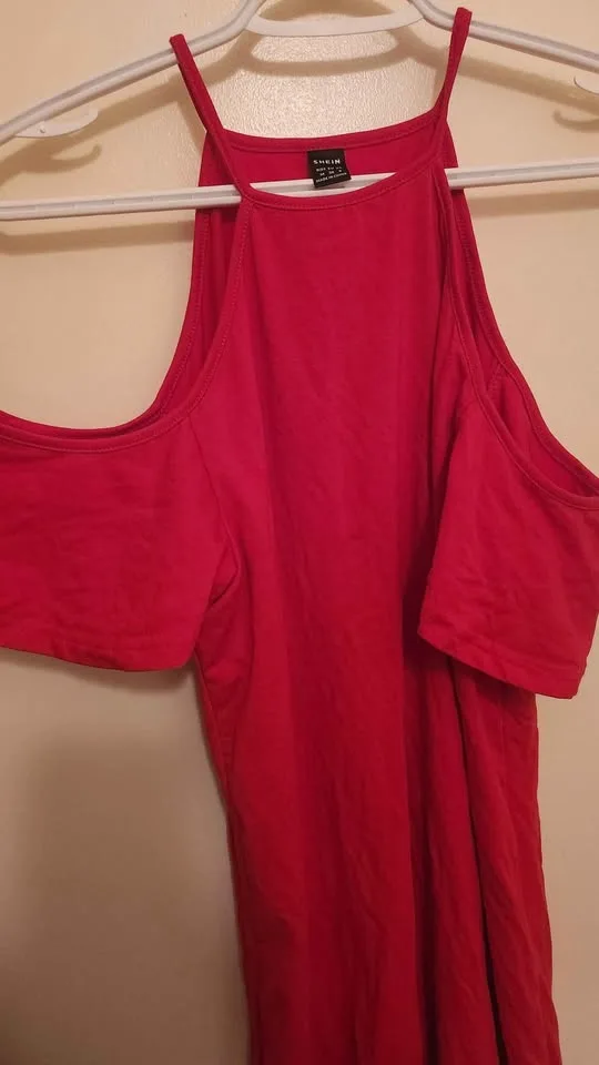 Red cotton off the shoulder red dress (medium) image indicator(2)