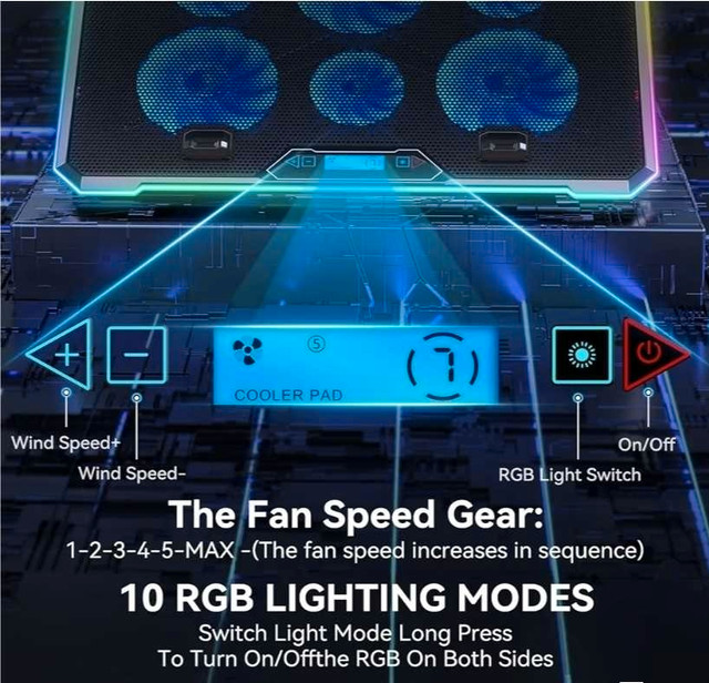 RGB Cooling Pad Gaming Laptop Cooler, Laptop Fan Cooling S - photo 2