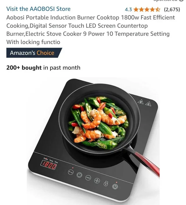 Aobosi Portable Induction Burner Cooktop 1800w thumbnail