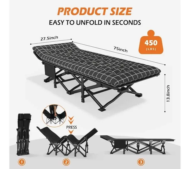 Camping Cot for Adults with Cushion Comfortable, Portable thumbnail