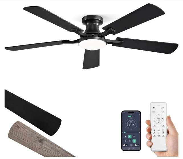 Ceiling fan with lights 52" 5 blades (BLACK)