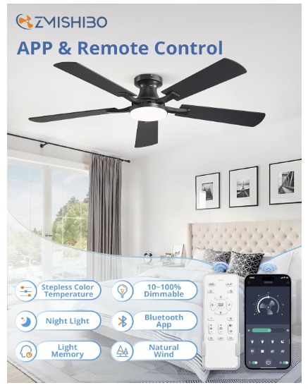 Ceiling fan with lights 52" 5 blades (BLACK) - photo 3