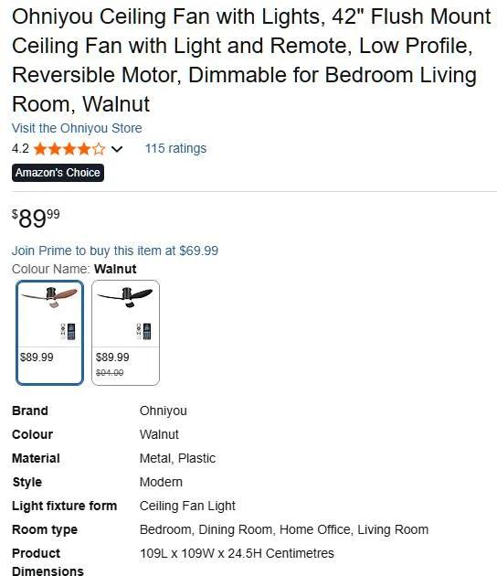 Ceiling fan with lights 42" 3 blades (WALNUT) image indicator(2)