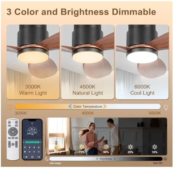 Ceiling fan with lights 42" 3 blades (WALNUT) image indicator(3)