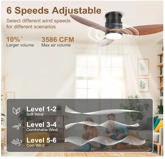 Ceiling fan with lights 42" 3 blades (WALNUT) image indicator(4)