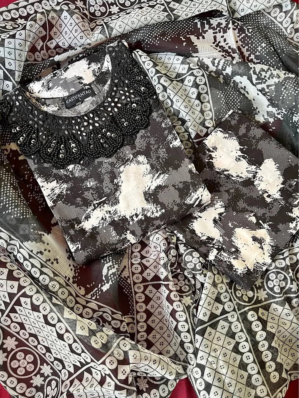 Beautiful black Moti and patch work with chickenkari embroidery thumbnail