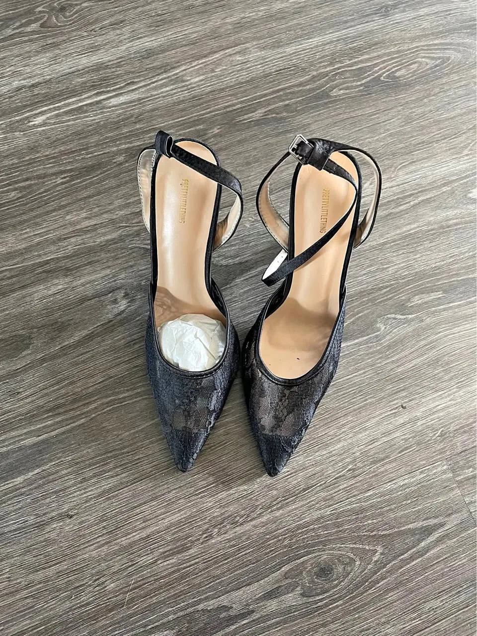 Pretty little thing black lace heels thumbnail