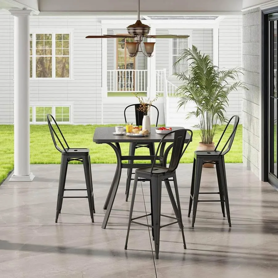 Metal Bar Stools Set of 4, 30" High Back Chairs #2409 image indicator(2)