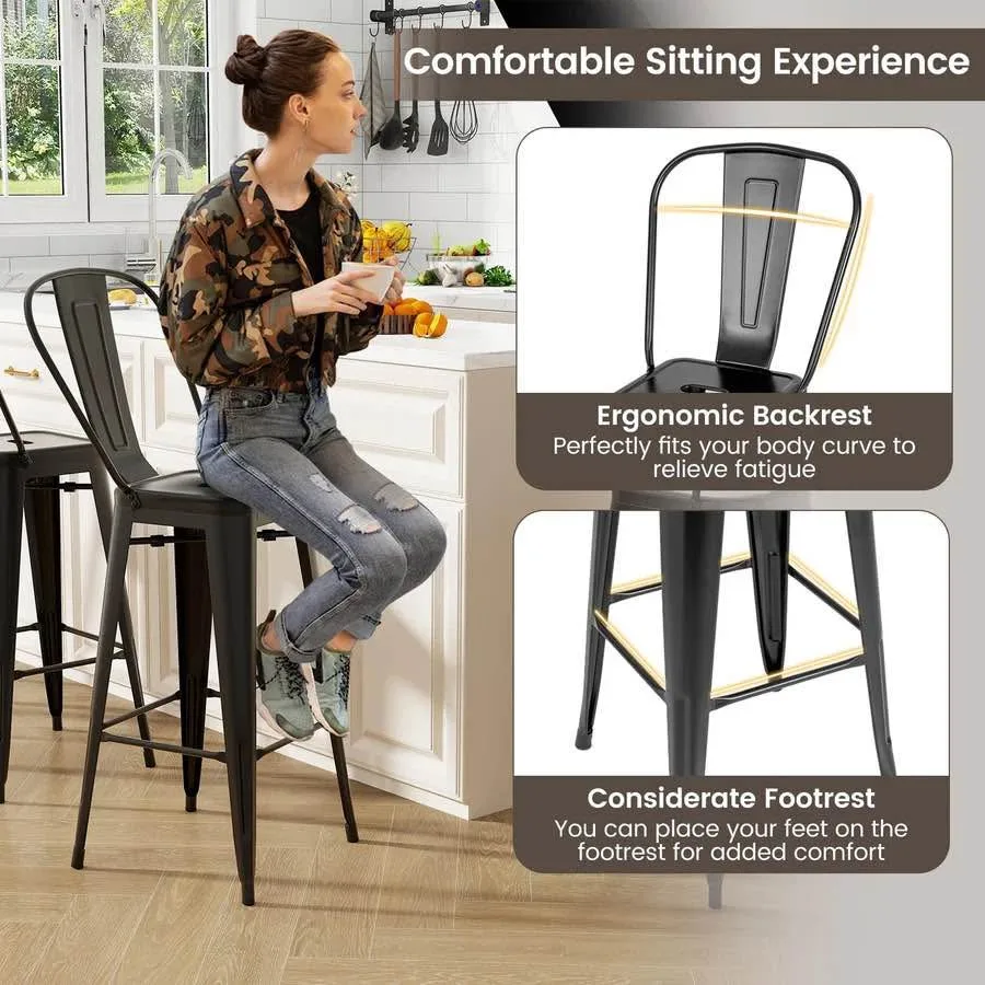 Metal Bar Stools Set of 4, 30" High Back Chairs #2409 image indicator(4)