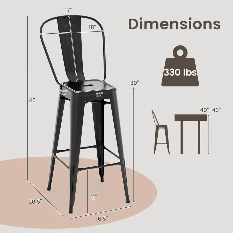 Metal Bar Stools Set of 4, 30" High Back Chairs #2409 image indicator(6)