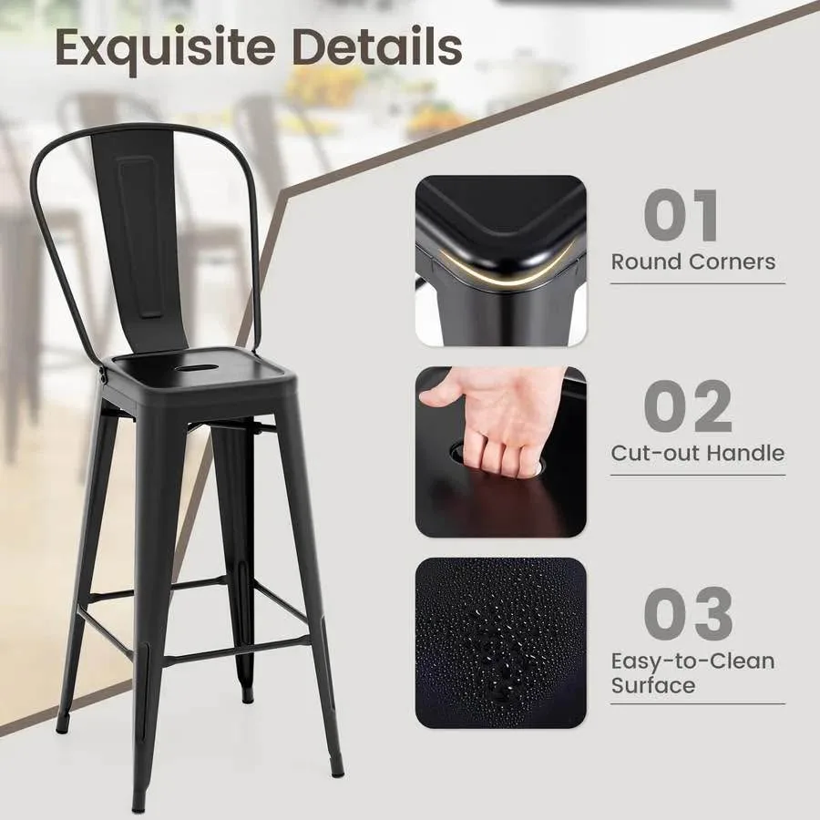 Metal Bar Stools Set of 4, 30" High Back Chairs #2409 image indicator(8)