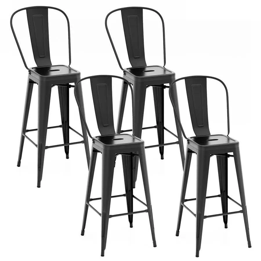 Metal Bar Stools Set of 4, 30" High Back Chairs #2409 image indicator(9)