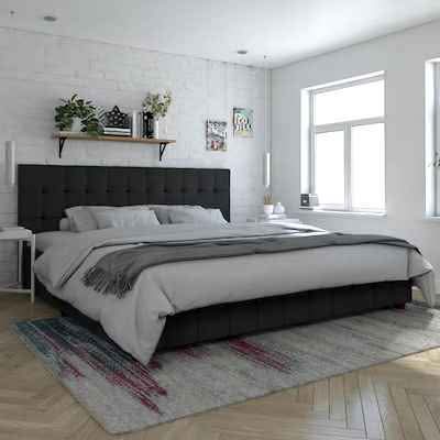DHP King Black Wood Tufted Bed with Storage Headboard