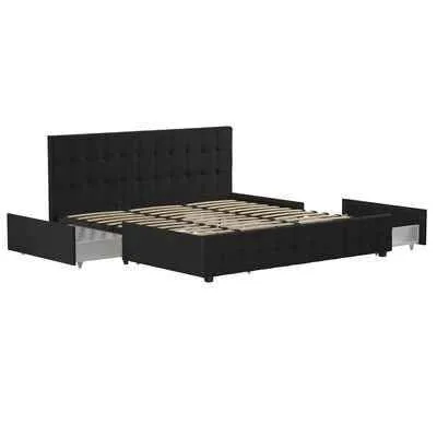 DHP King Black Wood Tufted Bed with Storage Headboard image indicator(2)