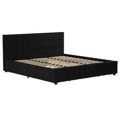 DHP King Black Wood Tufted Bed with Storage Headboard image indicator(3)