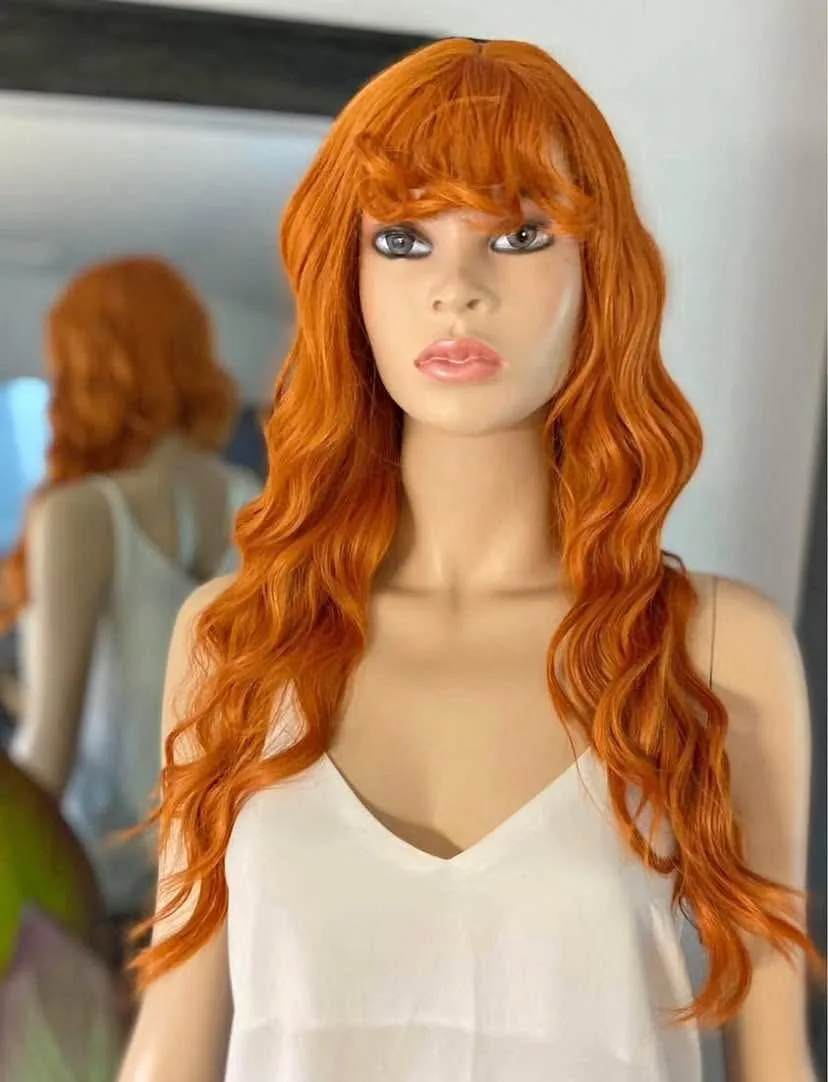 Long Layered Copper Ginger Orange Wig with Bangs thumbnail