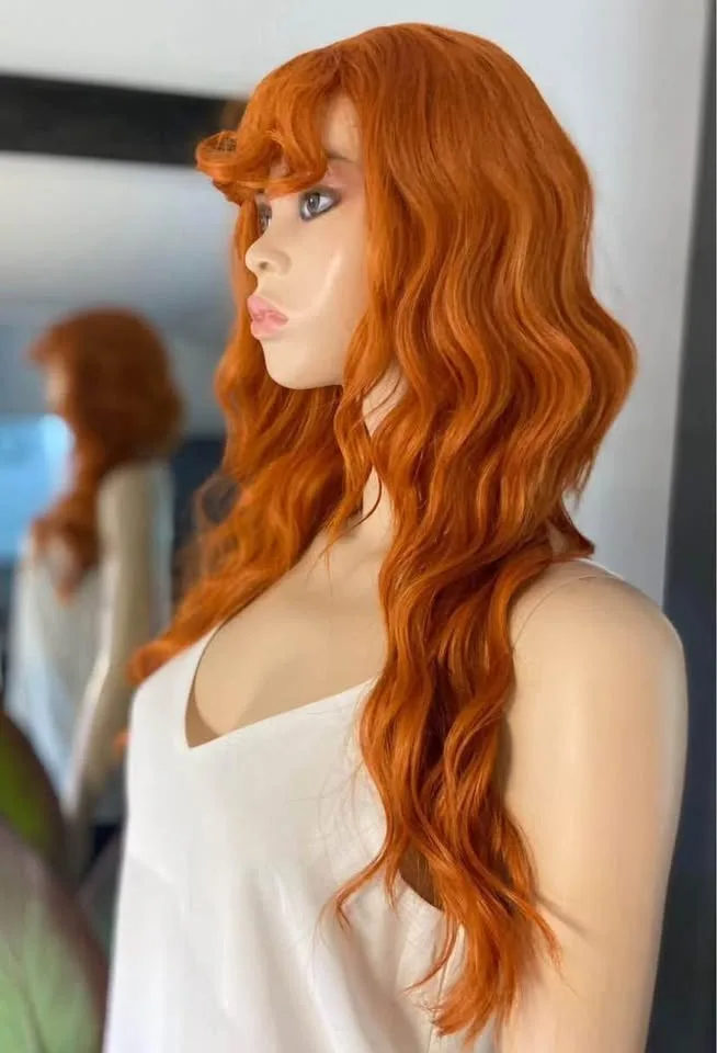 Long Layered Copper Ginger Orange Wig with Bangs image indicator(5)