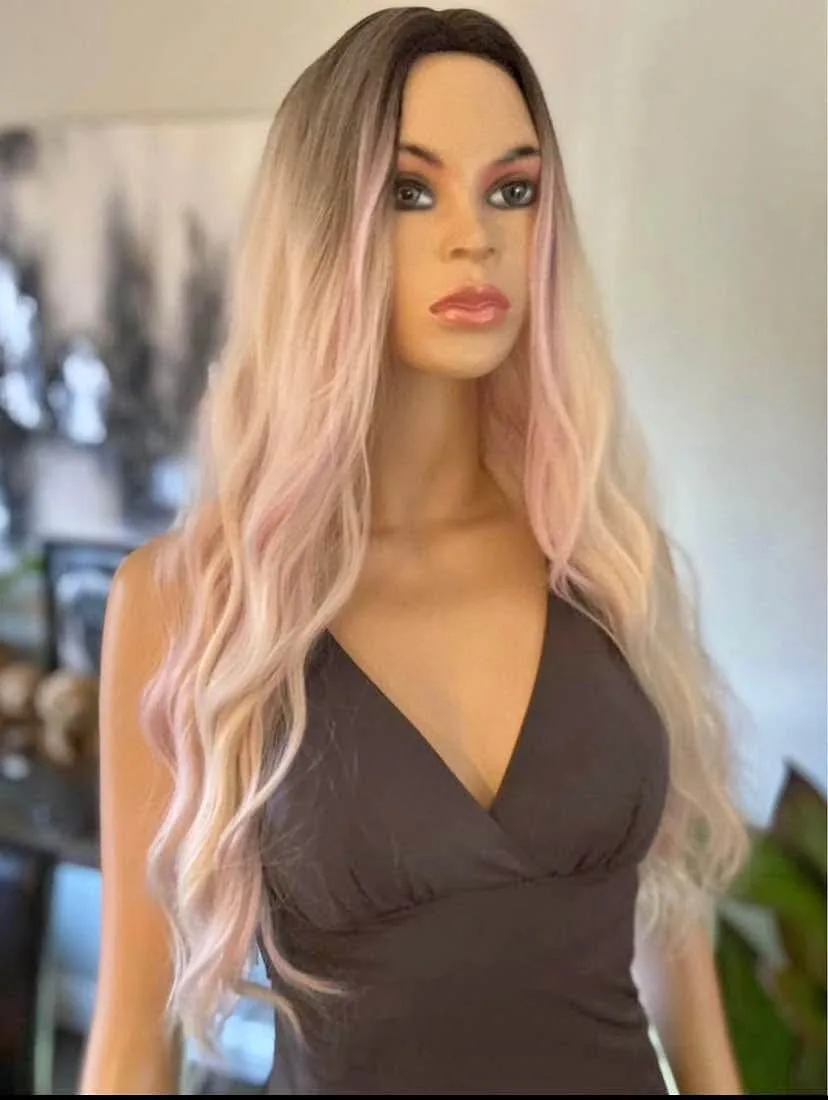 Long Wavy Blonde Pink Ombré Synthetic Wig thumbnail