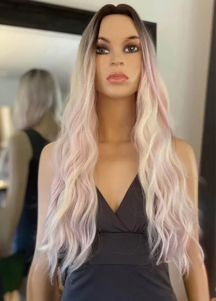 Long Wavy Blonde Pink Ombré Synthetic Wig image indicator(3)