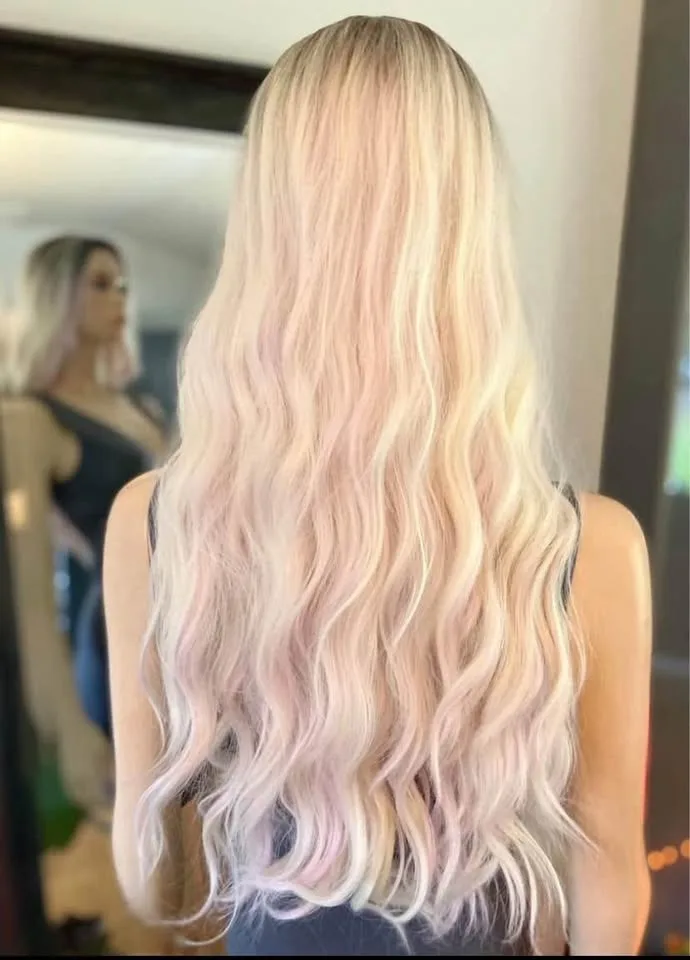 Long Wavy Blonde Pink Ombré Synthetic Wig image indicator(4)