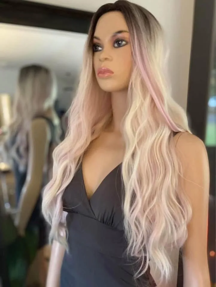 Long Wavy Blonde Pink Ombré Synthetic Wig image indicator(5)