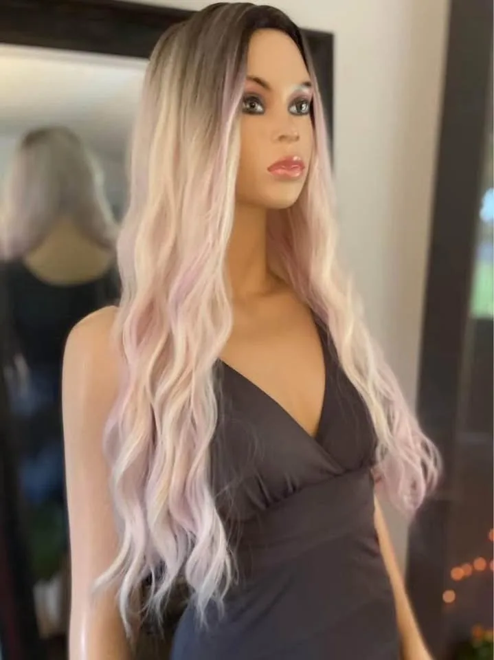 Long Wavy Blonde Pink Ombré Synthetic Wig image indicator(6)