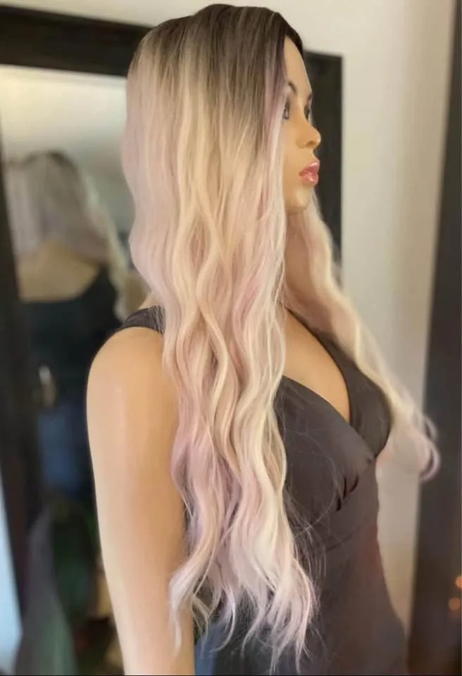 Long Wavy Blonde Pink Ombré Synthetic Wig image indicator(7)