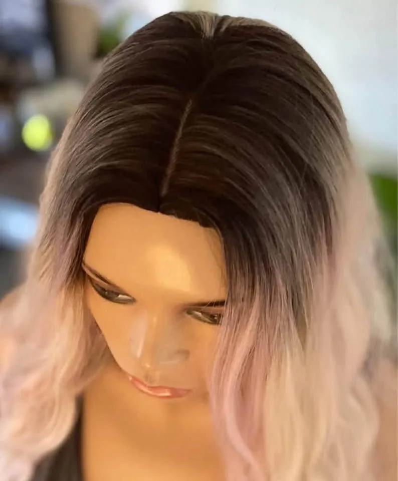 Long Wavy Blonde Pink Ombré Synthetic Wig image indicator(8)