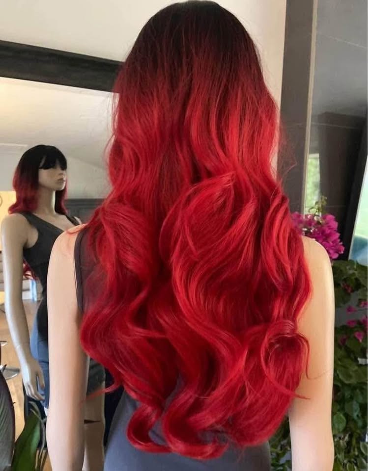 Bright Red Black Ombré Long Wavy/Curly Synthetic Wig - photo 2