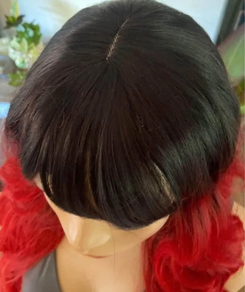 Bright Red Black Ombré Long Wavy/Curly Synthetic Wig image indicator(7)