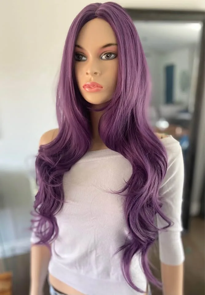 BRAND NEW: 34” Long Wavy Purple Synthetic Wig (2287) image indicator(8)