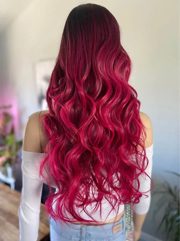 NEW: 28” Long Wavy Curly Hot Pink Ombré Wig w/ Bangs image indicator(2)