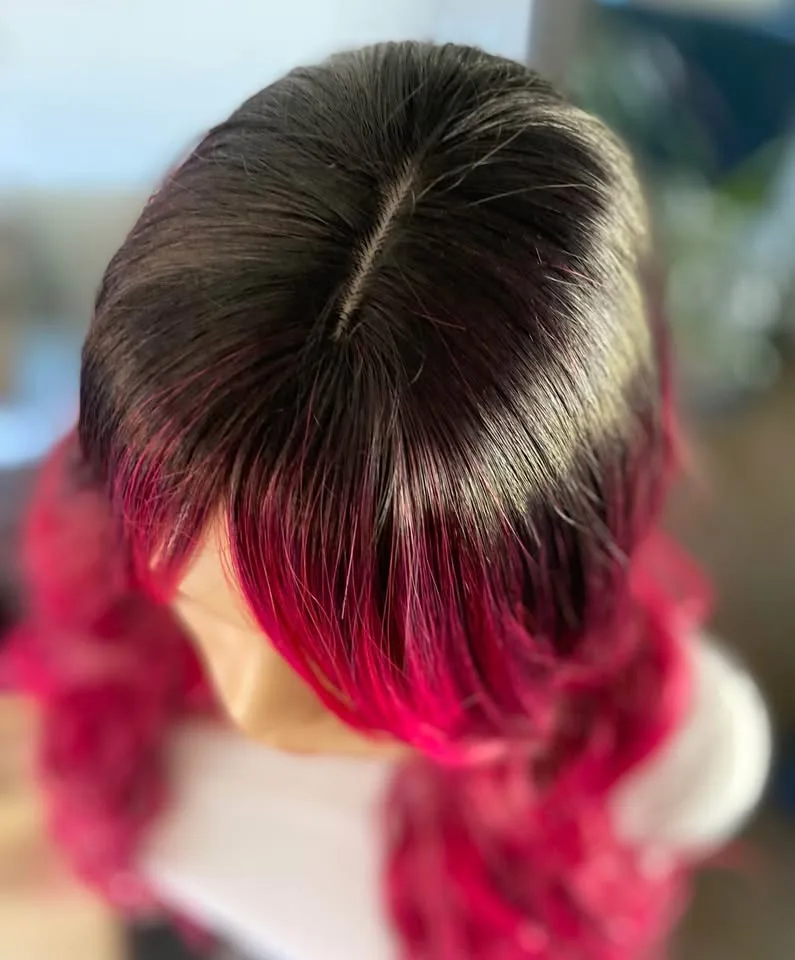 NEW: 28” Long Wavy Curly Hot Pink Ombré Wig w/ Bangs image indicator(7)