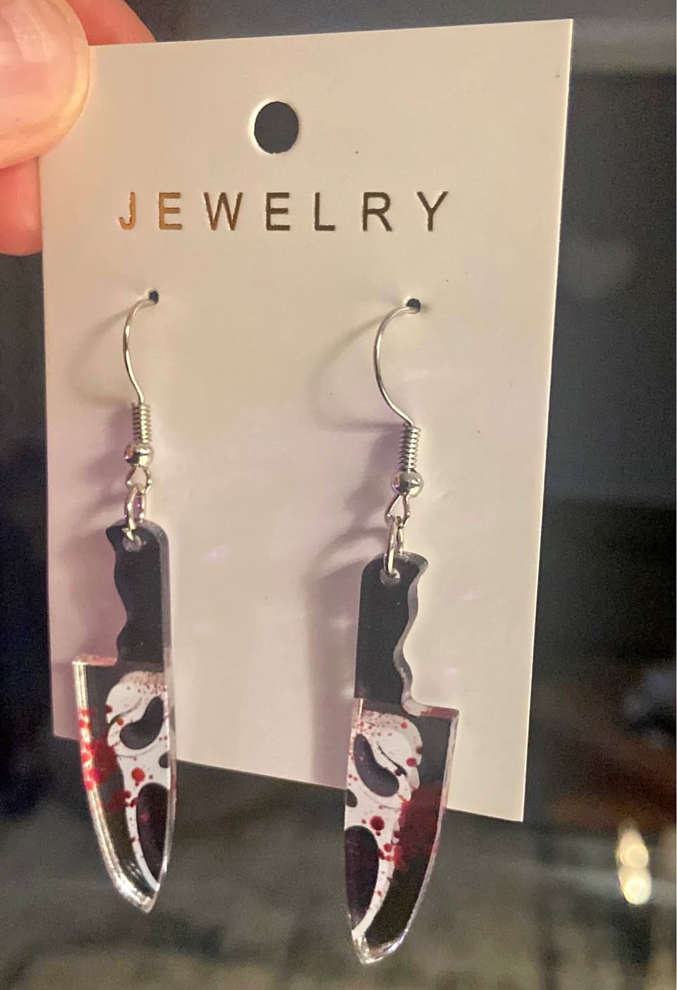 NEW Halloween Scream Ghostface Stab Knife Dangle Earrings