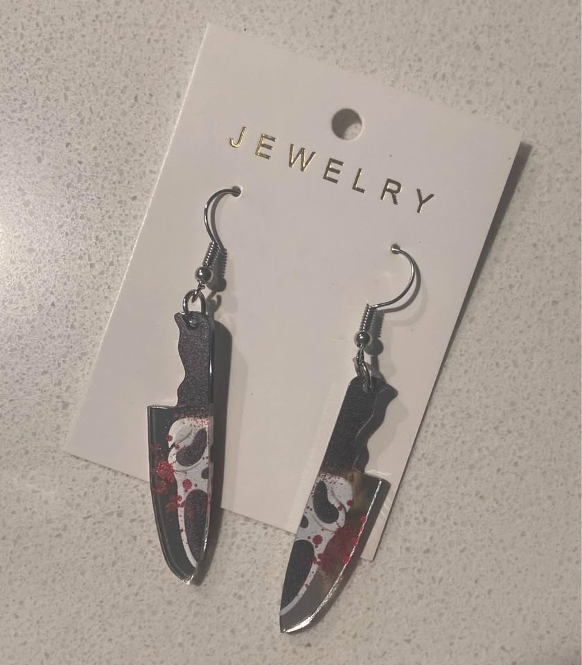 NEW Halloween Scream Ghostface Stab Knife Dangle Earrings - photo 2