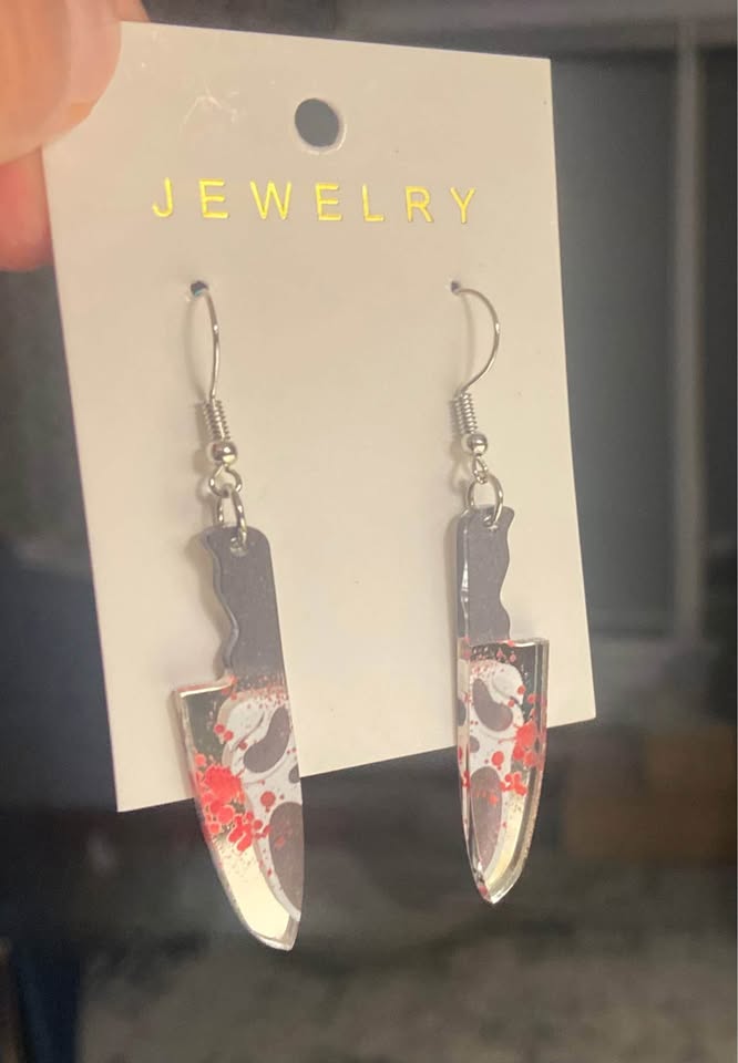 NEW Halloween Scream Ghostface Stab Knife Dangle Earrings - photo 3