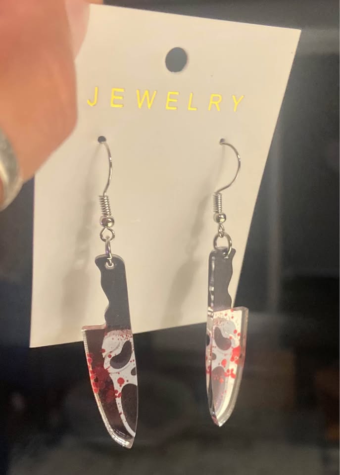 NEW Halloween Scream Ghostface Stab Knife Dangle Earrings - photo 4
