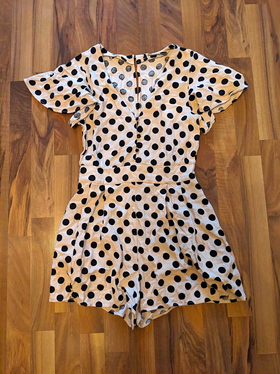 Woven polka dot shorts romper