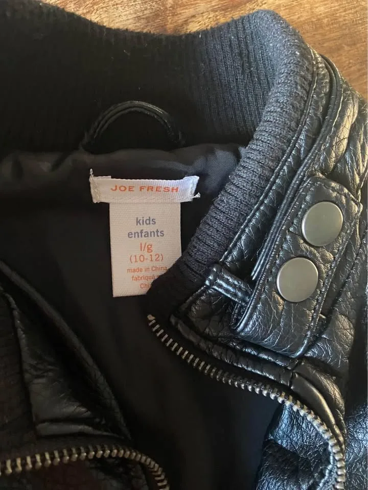 EUC Unisex Boys Girls Joe Fresh Black PU Leather Jacket image indicator(10)