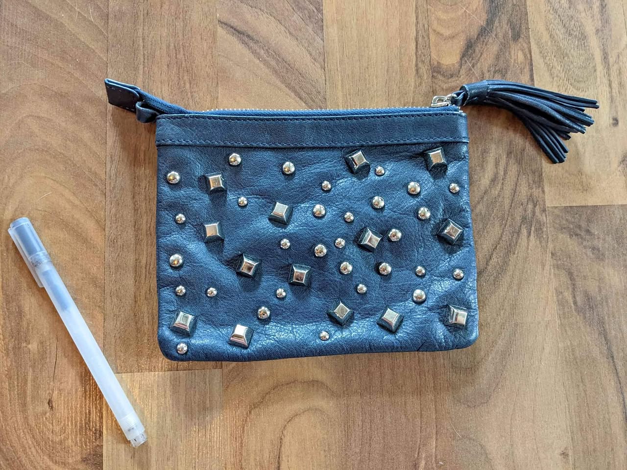 Real Leather Pouch/Clutch with metal studs