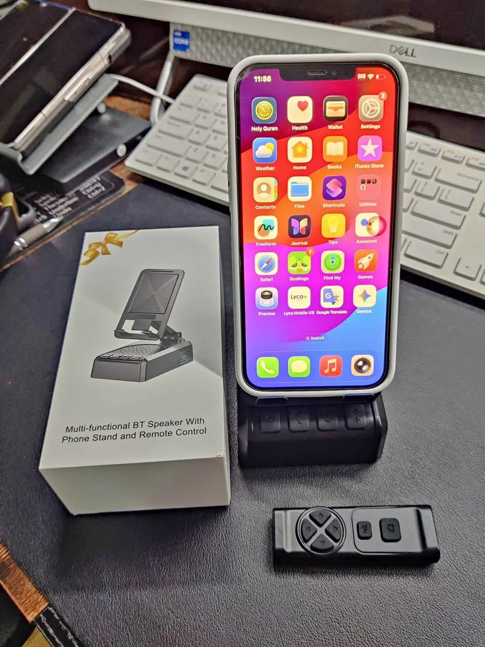 Cell Phone Stand with Bluetooth Speaker and Remote Control