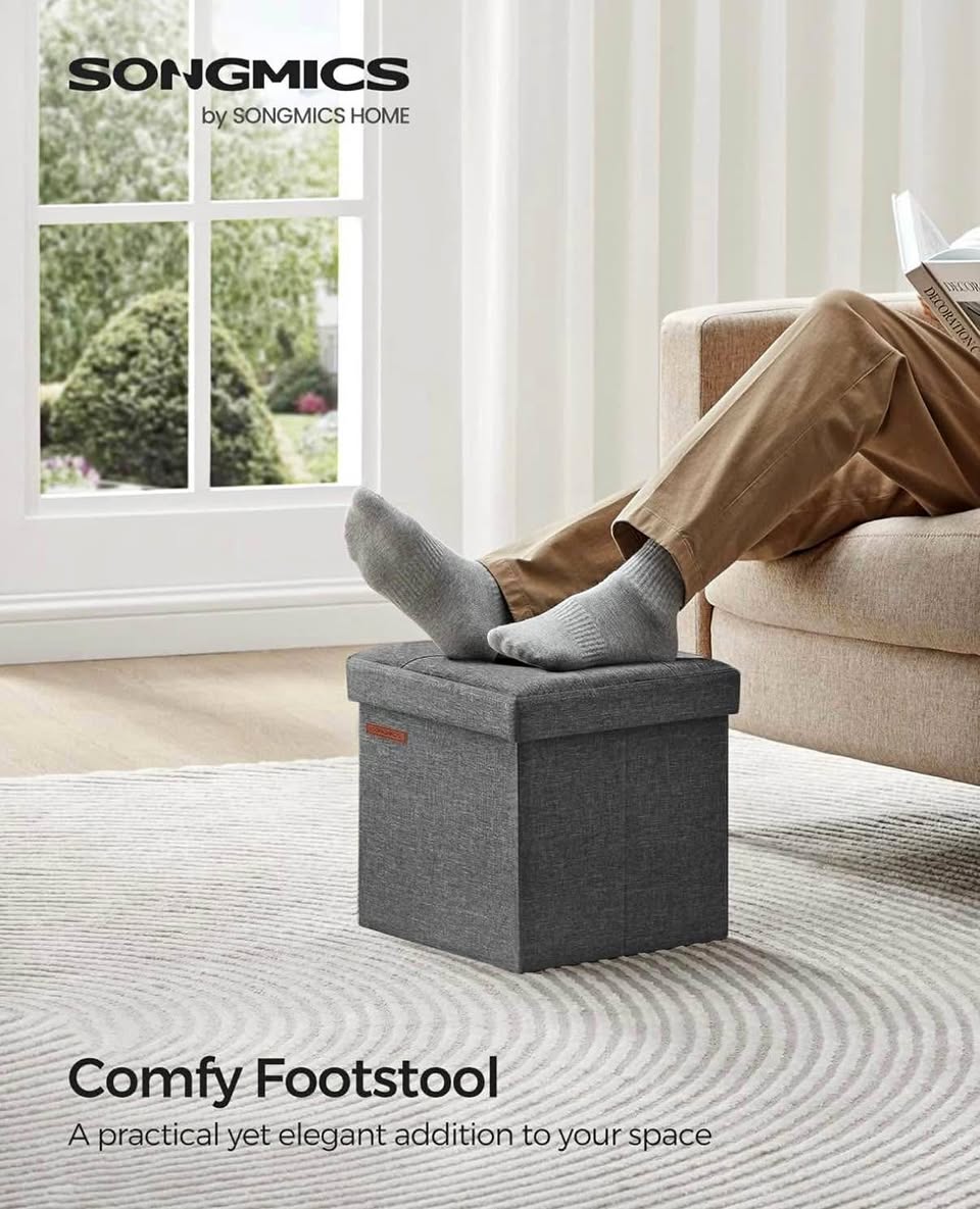 SONGMICS Folding Storage Ottoman – Brand New, Dark Gray – $20