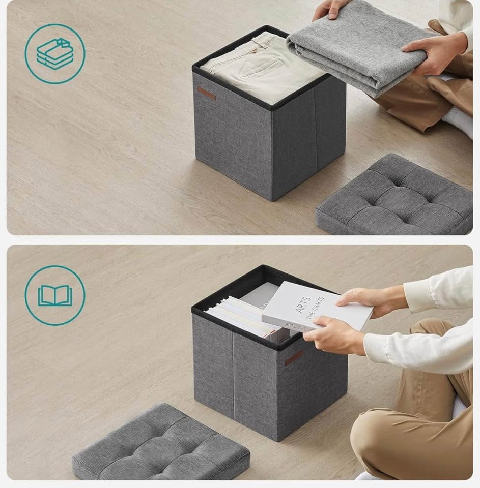 SONGMICS Folding Storage Ottoman – Brand New, Dark Gray – $20 - photo 3