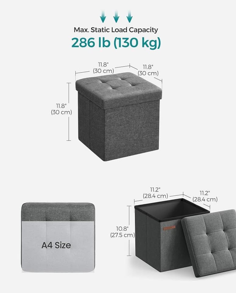 SONGMICS Folding Storage Ottoman – Brand New, Dark Gray – $20 - photo 5